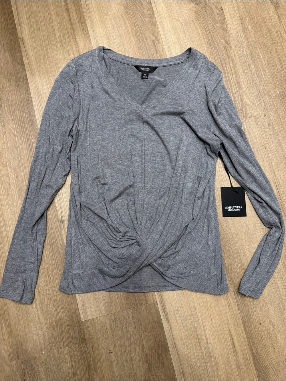 Simply Vera Vera Wang Heather Gray Twist-Front Long Sleeve Top